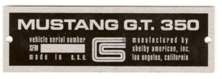 1966 GT350 DATA PLATE