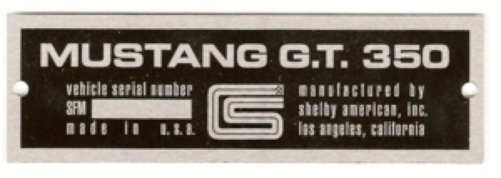 66 GT350 DATA PLATE
