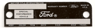 68-69 Shelby Performance door tag