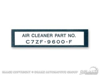 67 Air Cleaner Decal Part Number