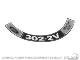 72-73 Air Cleaner Decal 302 2V