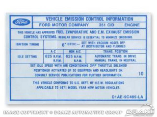 71 351 2V Auto/Manual Transmission Decal