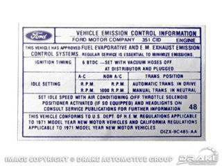 71 BOSS 351 Manual Trans Emission Decal