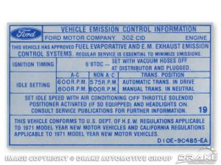 71 302 2V Auto/Manual Transmission Decal