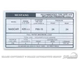 69-70 Boss 429 Glove Box Tire Decal