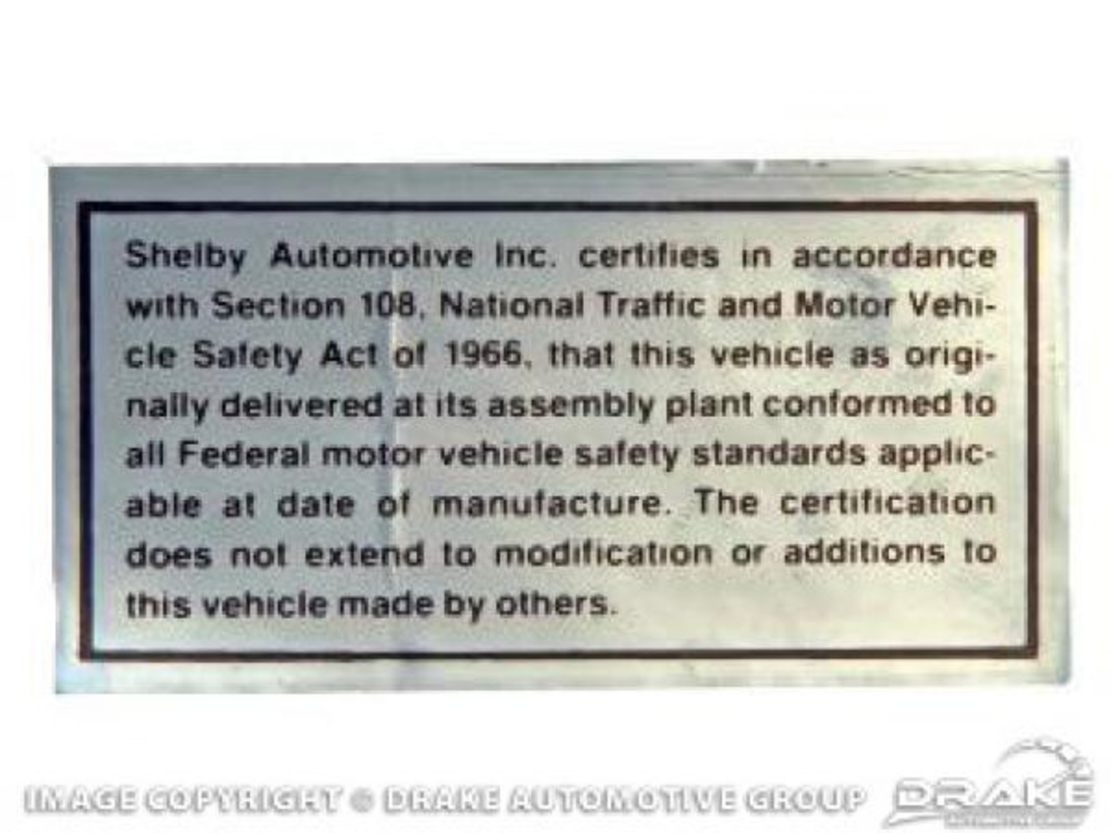 68-69 Shelby Safety Act Decal