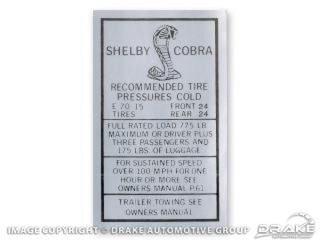 67-68 SHELBY TIRE PRESSURE DECAL